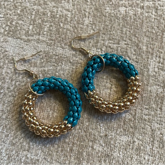 Blue and Gold Braided Hoop Crochet Earrings - Picture 3 of 4